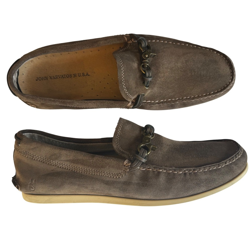 John Varvatos USA Men 10 M Brown Suede Bit Loafers Moc Toe Shoes Casual Resort